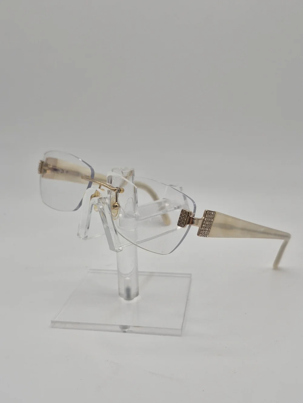 Caviar Rimless Eyeglasses w/Mother Of Pearl Arms